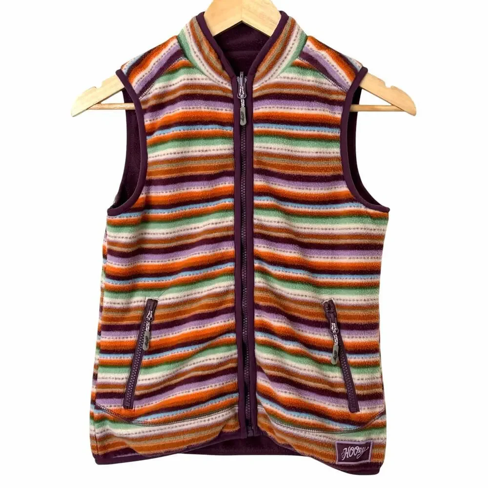 HOOEY Girls' Serape Striped Print Reversible Zip Up Western Fleece Vest, Medium